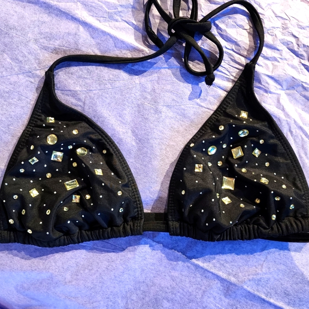 Guess Black Bling Rhinestone SZ S Bikini Top